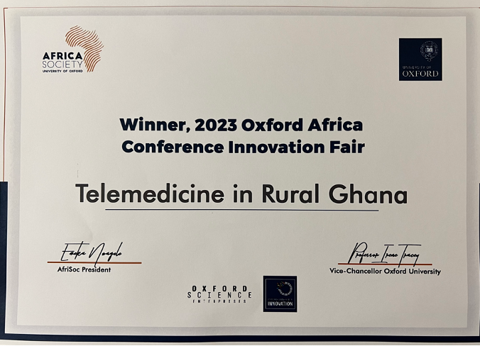 2023 Oxford Africa Conference Innovation Fair 受賞の賞状